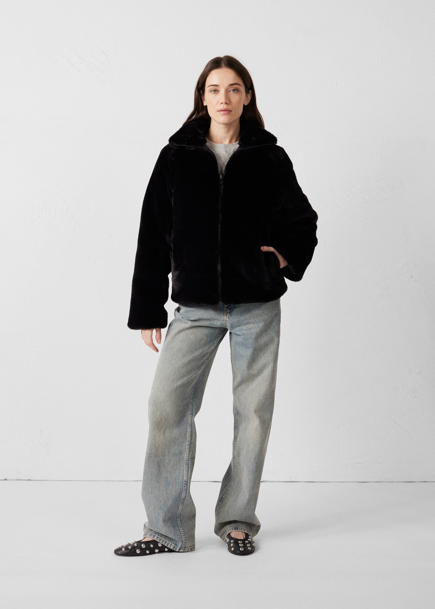 Doudoune fausse fourrure Noir Olga