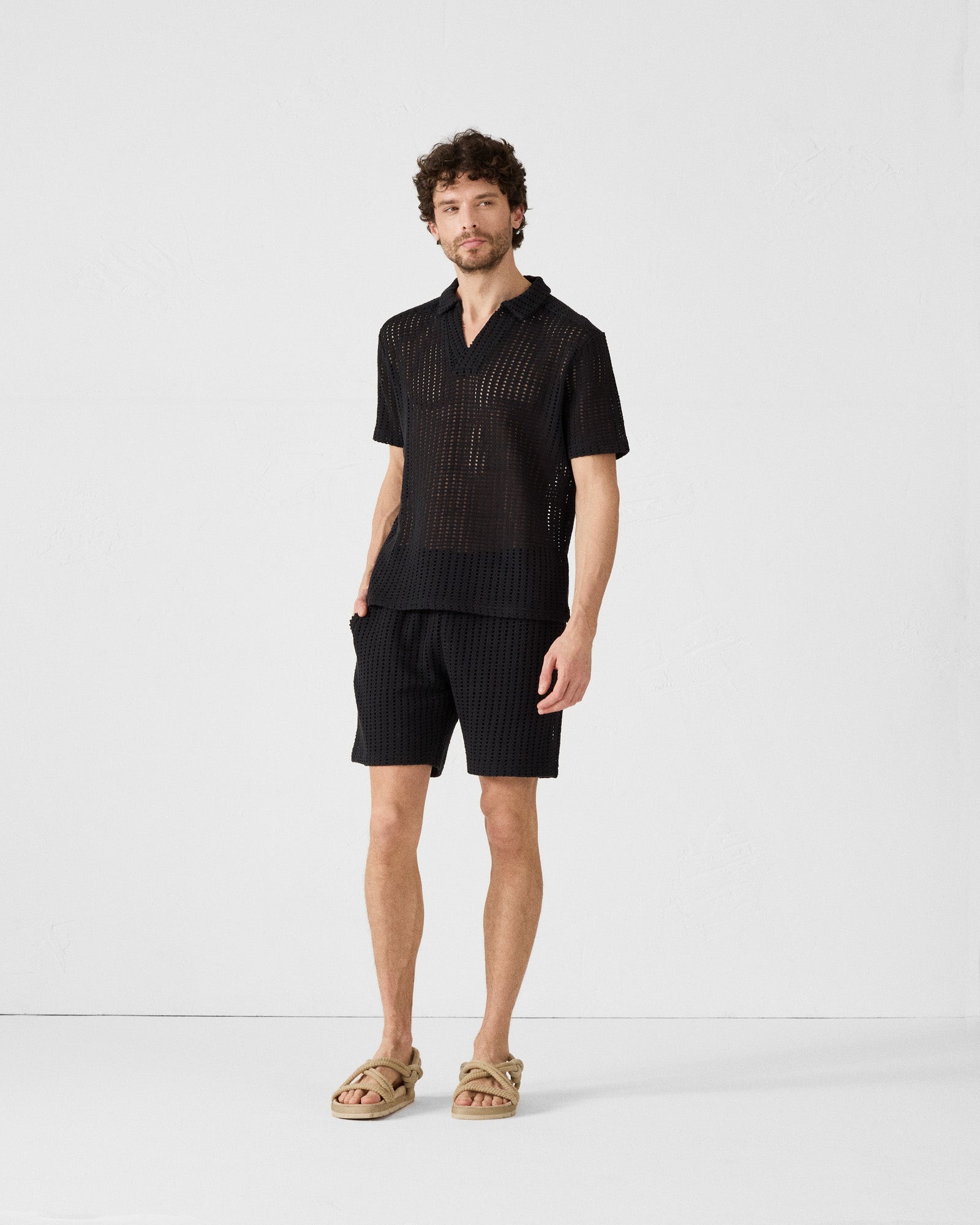 Short en maille de coton Noir Vittorio