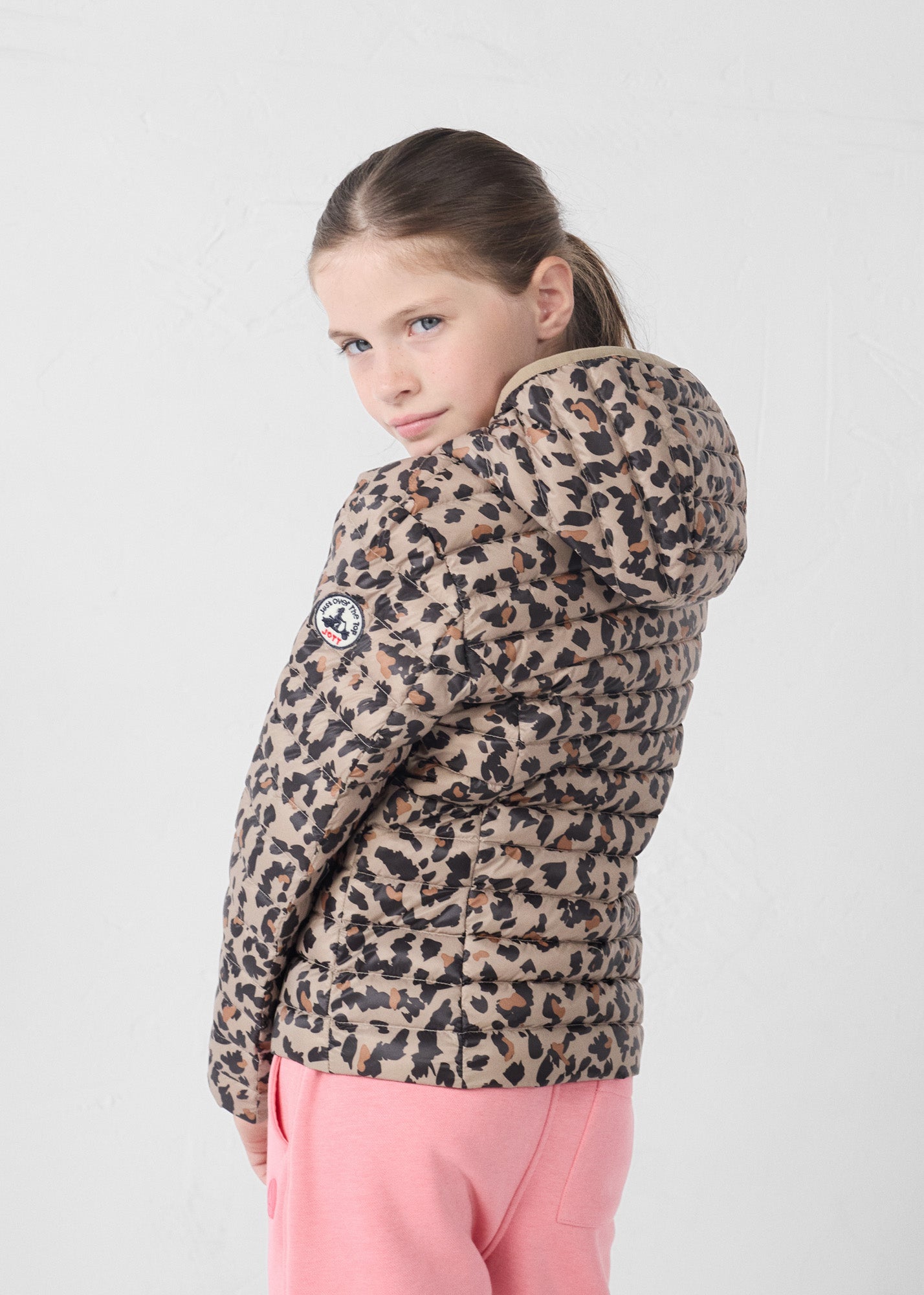 Doudoune légère à capuche enfant Leopard beige Carla print