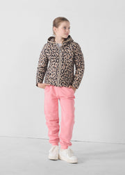 Doudoune légère à capuche enfant Leopard beige Carla print